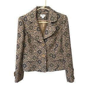 LOFT Blue and Cream Floral Button Blazer Wool Blend Women’s Size Size 6